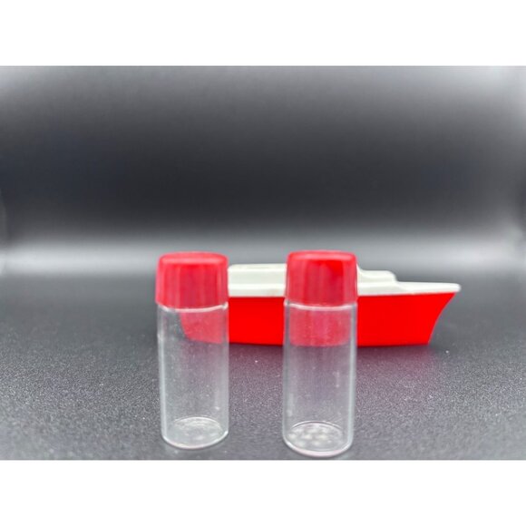 Vintage Ship Salt & Pepper Shaker Set Red/White Plastic Smokestacks - Picture 4 of 5